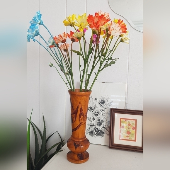 1960s Haitian Hand Carved Wood Vase Boho - Picture 2 of 8